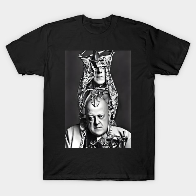 Black and White Cyberpunk Aleister Crowley The Great Beast of Thelema painted in a Surrealist and Impressionist style T-Shirt by hclara23